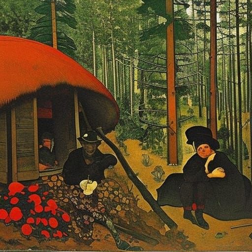 Cozy Forest Hut Inspired by Expressionist Masters