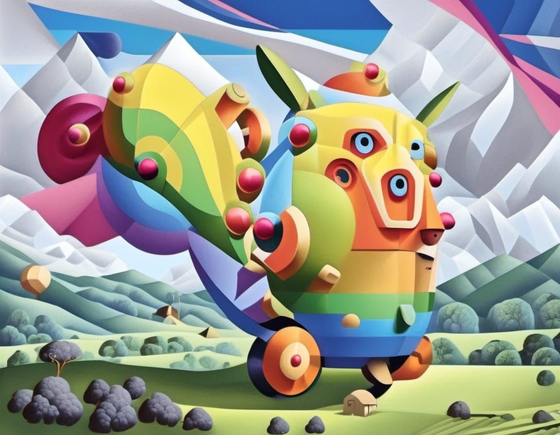 Cubist Robot in Pop Art Style