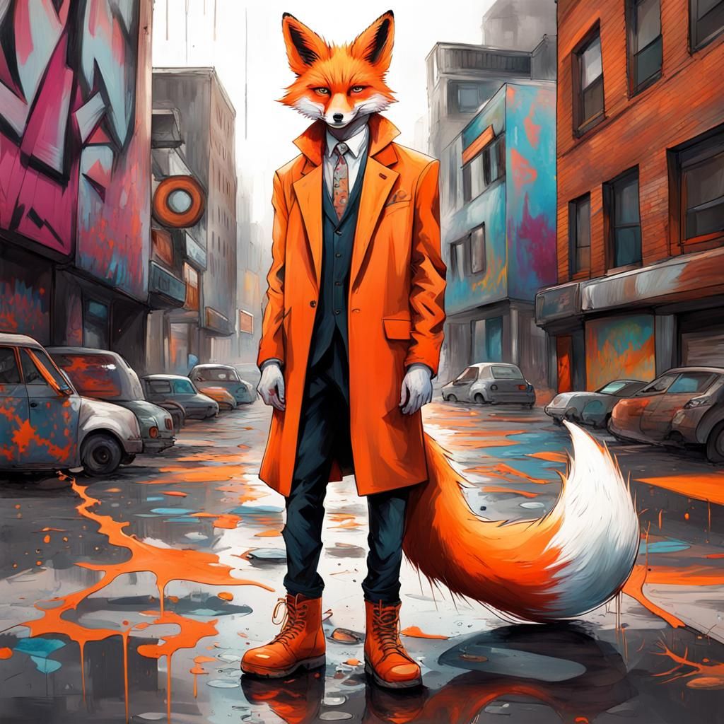 Orange Haired Fox Man in Graffiti Art Style