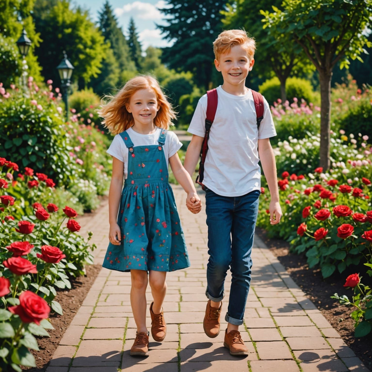 Brother and Sister in Futuristic Rose Garden