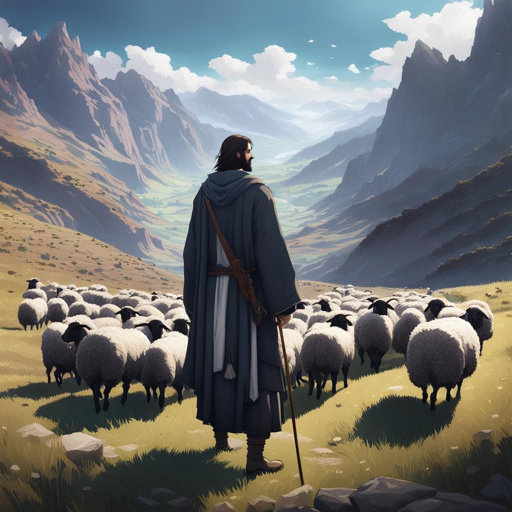 Jesus Christ as Shepherd in Anime Style