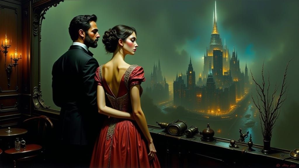 Elegant Couple Lost in Timeless Cityscape