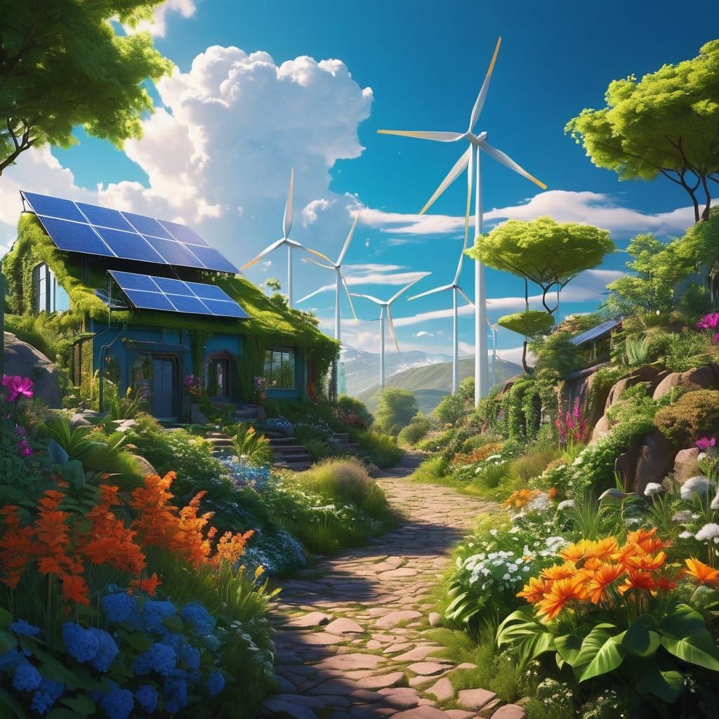 Surreal Solarpunk Utopia Blends Nature and Futuristic Tech