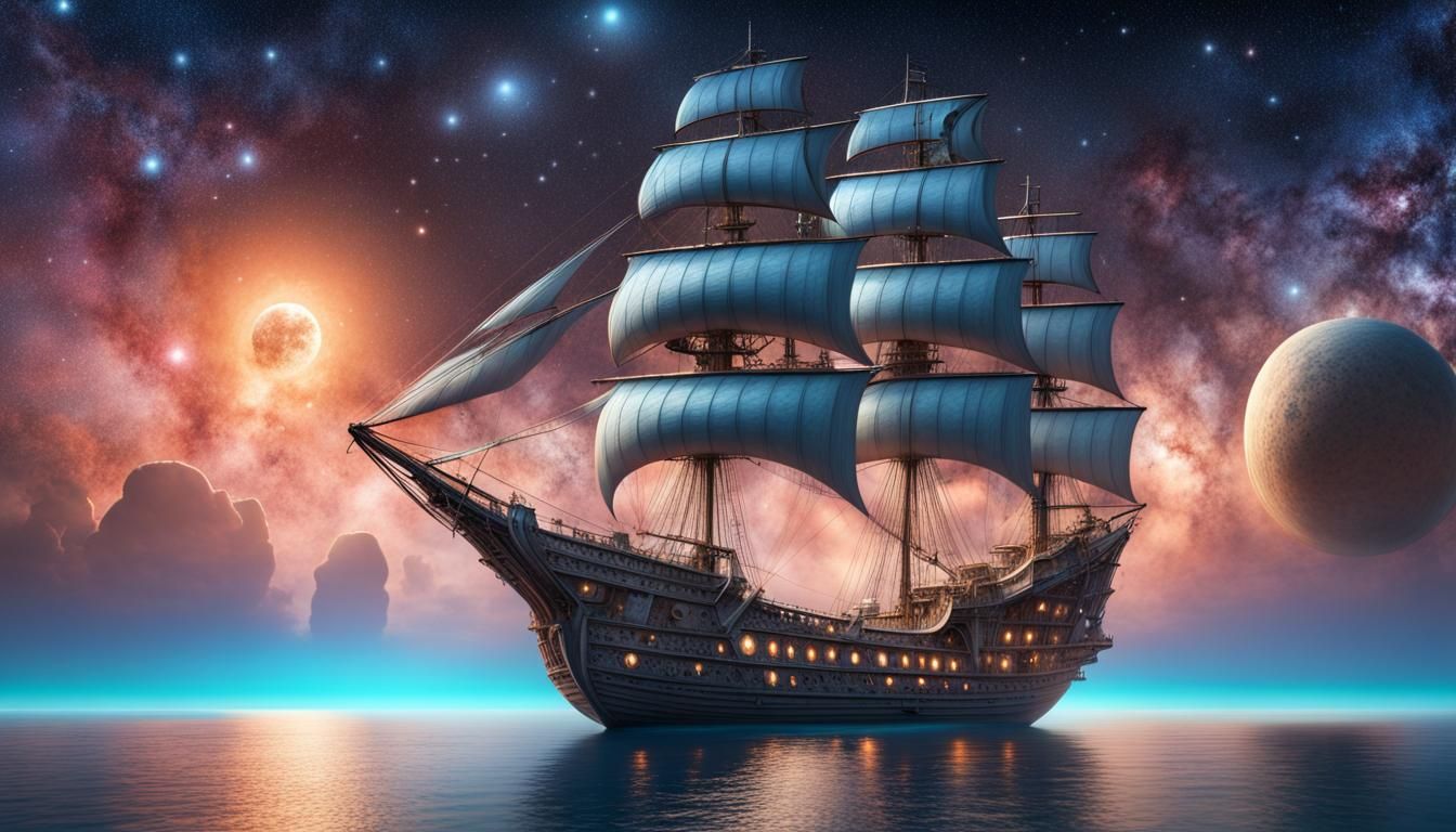 Ornate Sailing Ship on Alien Methane Ocean