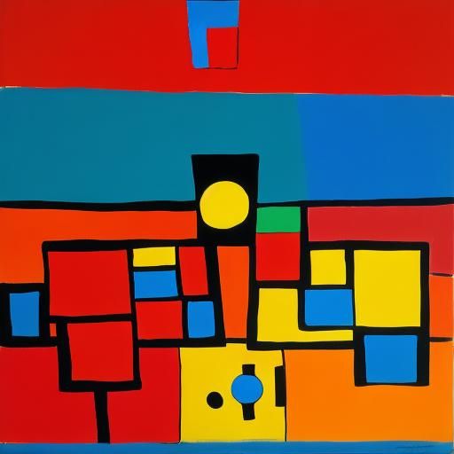 Abstract Painting in Style of Tamayo, Mondrian, Miro