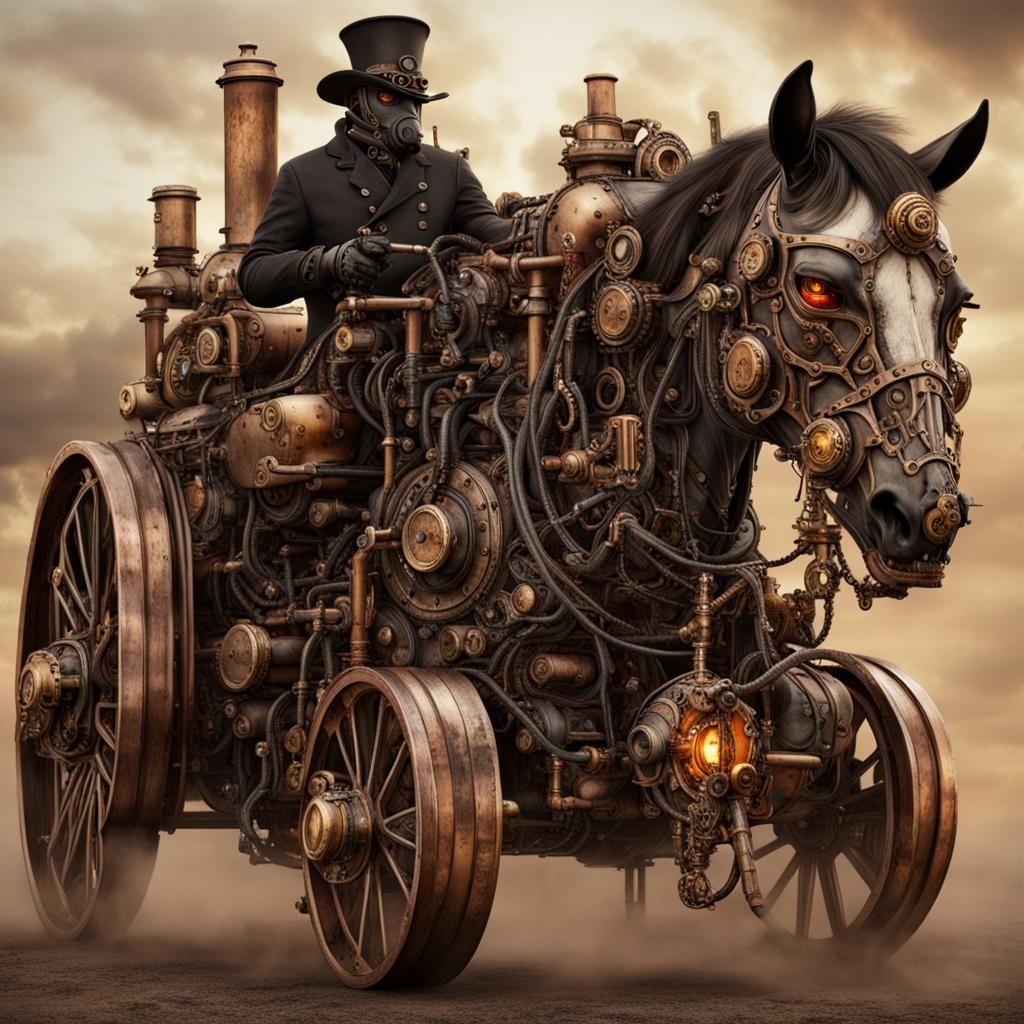 Steampunk Horses of Burning Skulls