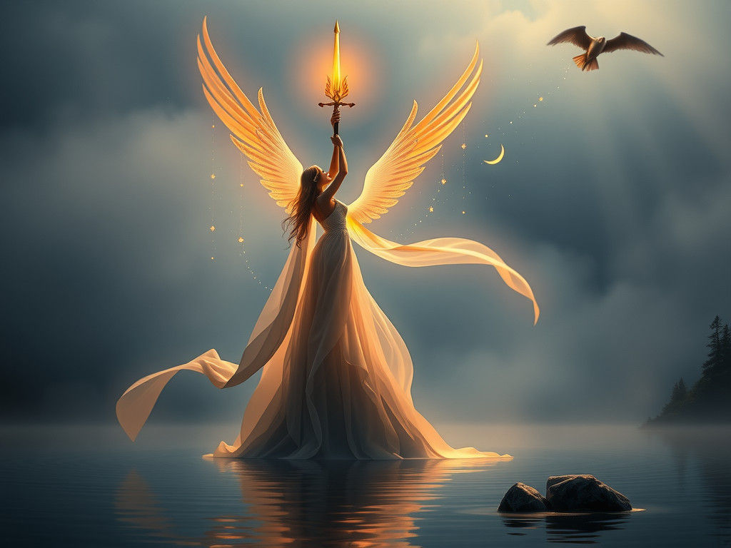 Excalibur and Lady of the Lake in Cinematic Style