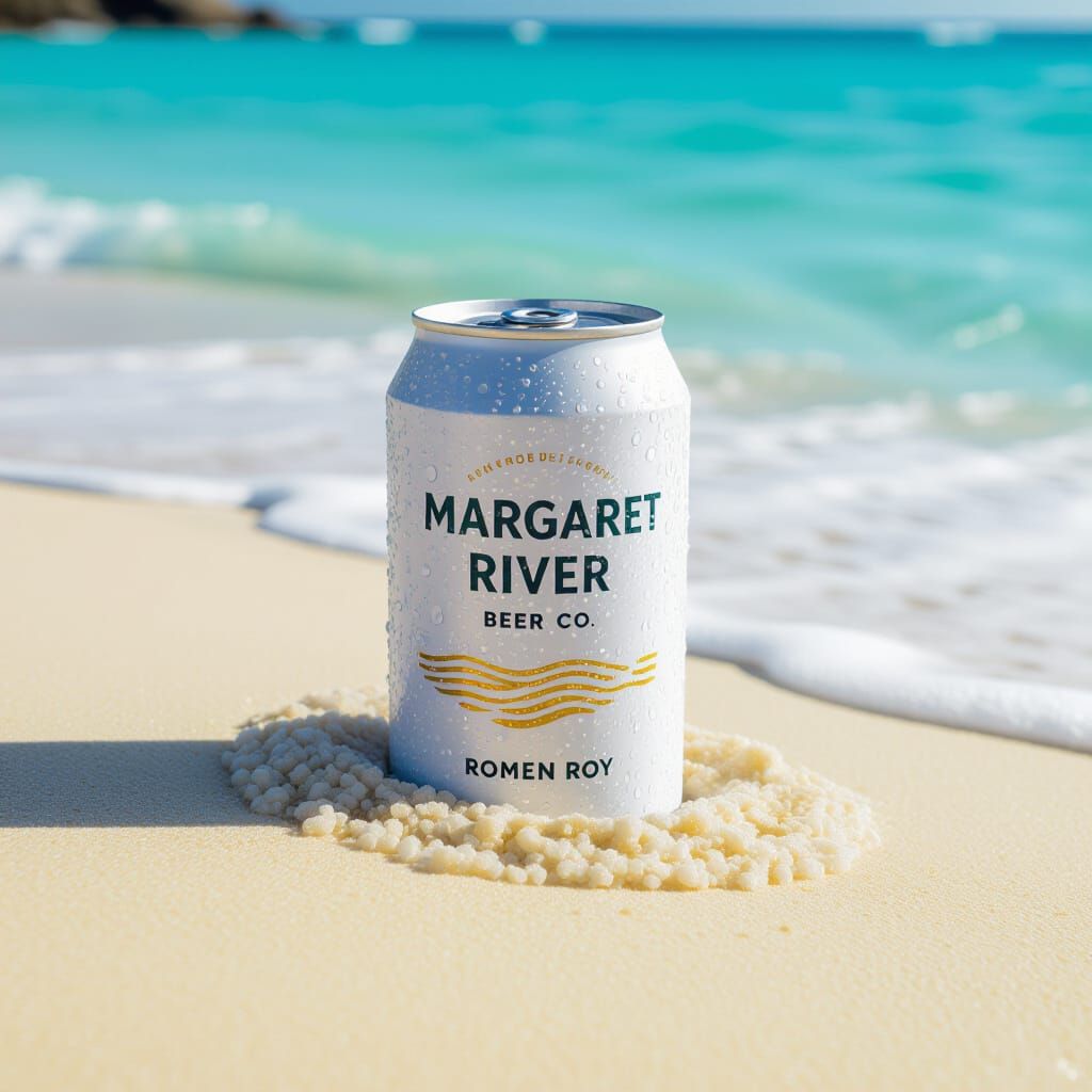 Ocean Washes Over Beer Can on Sandy Beach