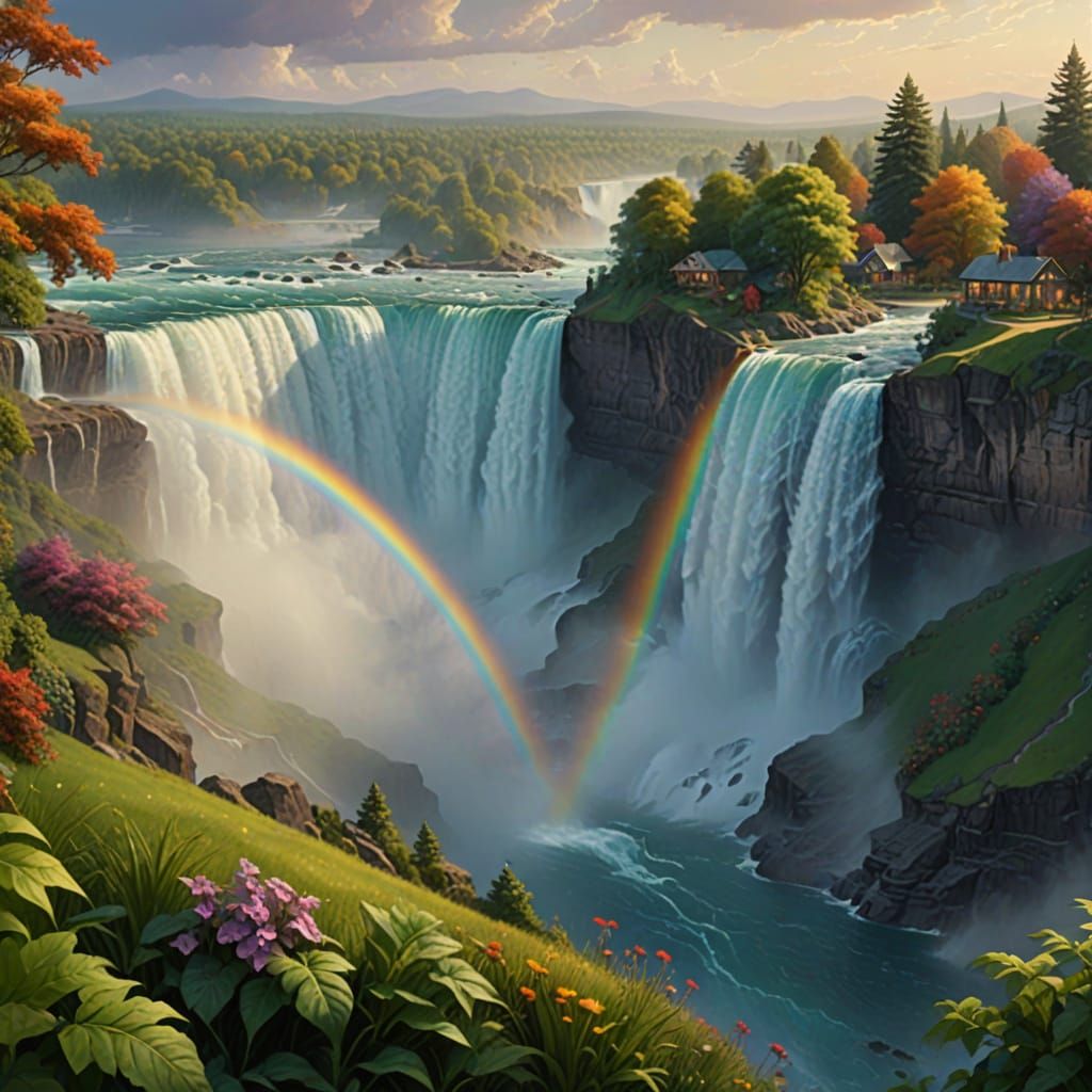 Vibrant Niagara Falls in Ethereal Golden Light