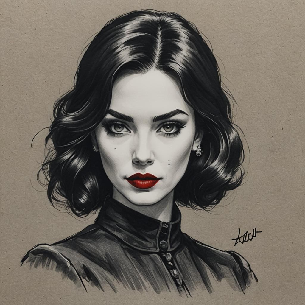 Miss Scarlett: Hyperdetailed Charcoal Drawing