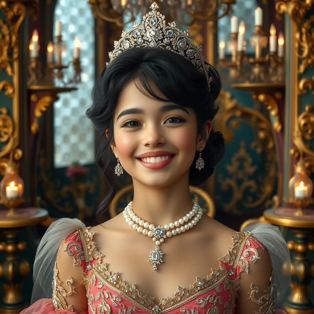 Joyful Youth in Baroque Setting with Diamonds and Pearls