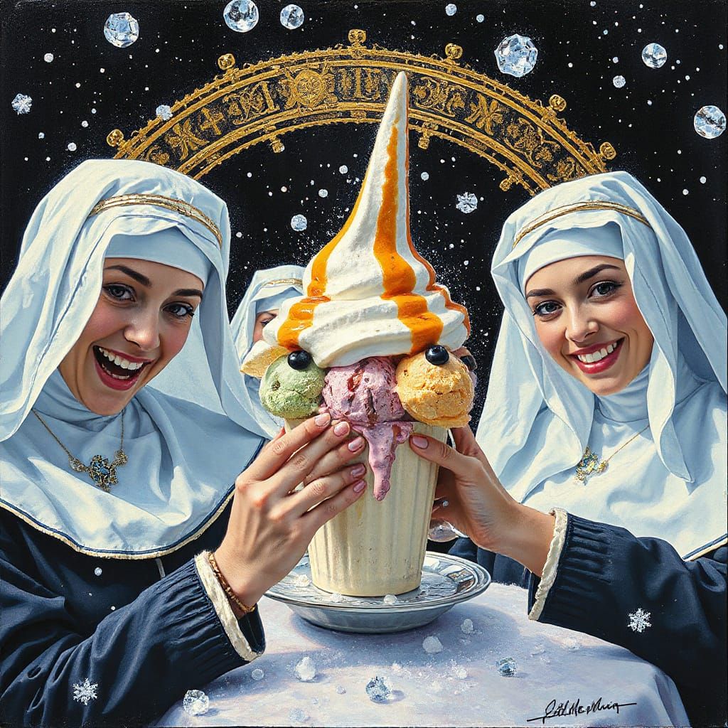 Expressionist Nuns Scream for Ice Cream in Rococo Style