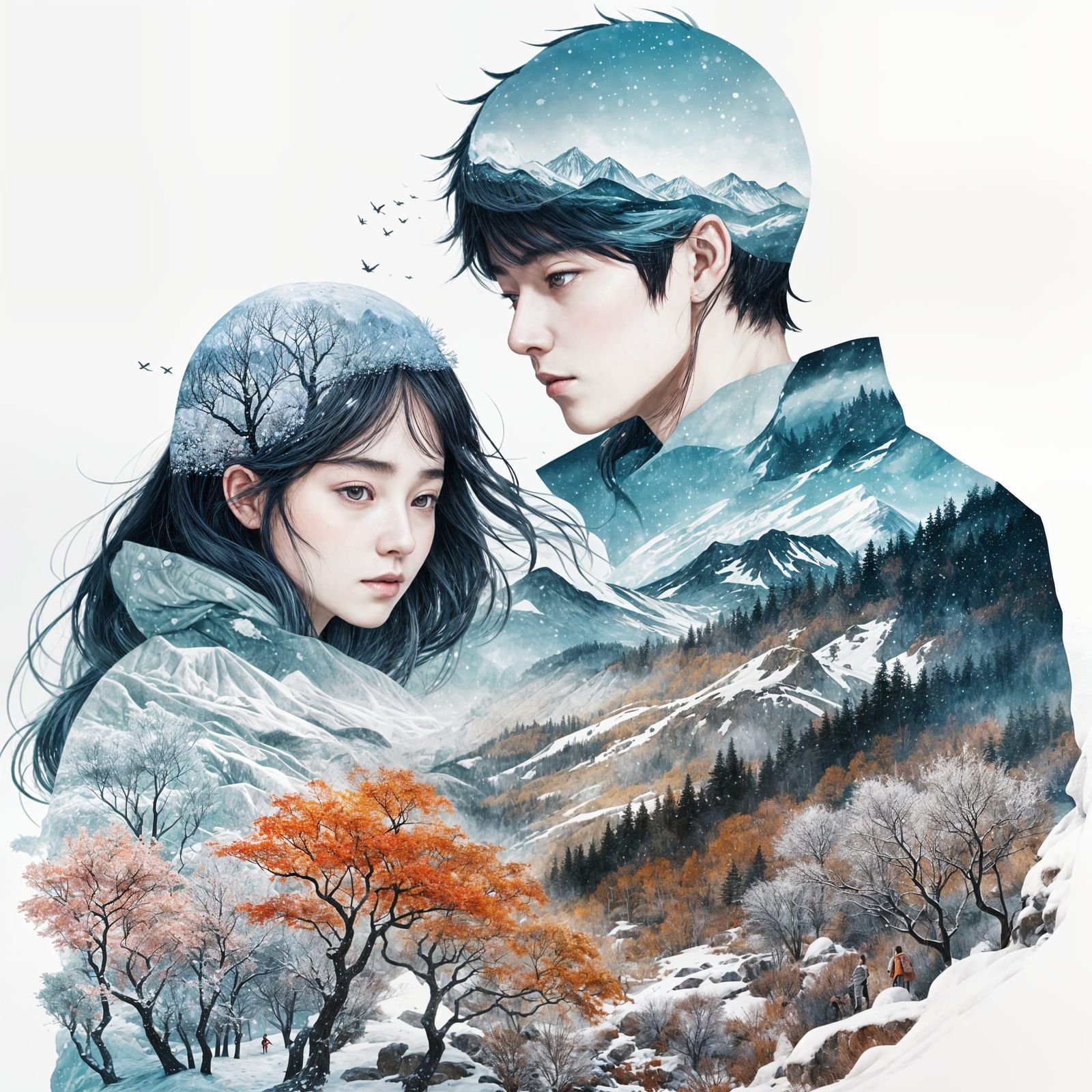 Seasonal Couple Portrait in Manhwa Style