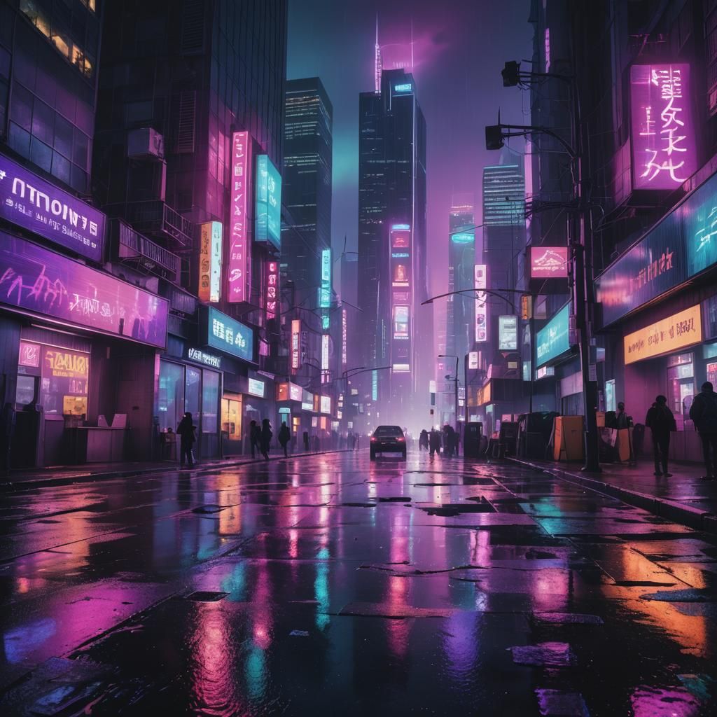 Dystopian Neon Cityscape at Night