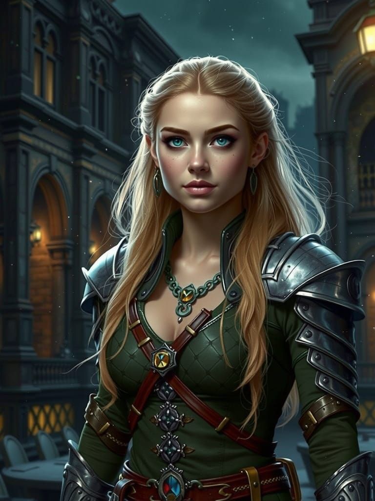 Fierce Blond Warrior Mage in Elegant Light Metal Armor