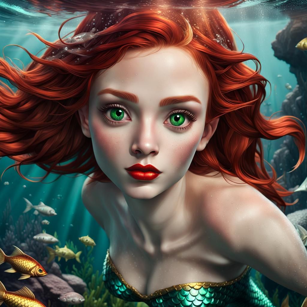 Beautiful Red-Haired Mermaid in a Detailed Fantasy Art