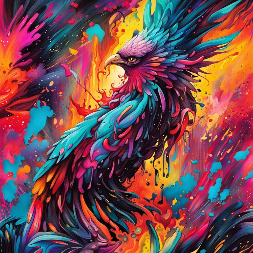 Colorful Phoenix Graffiti Art in Spray Paint Style