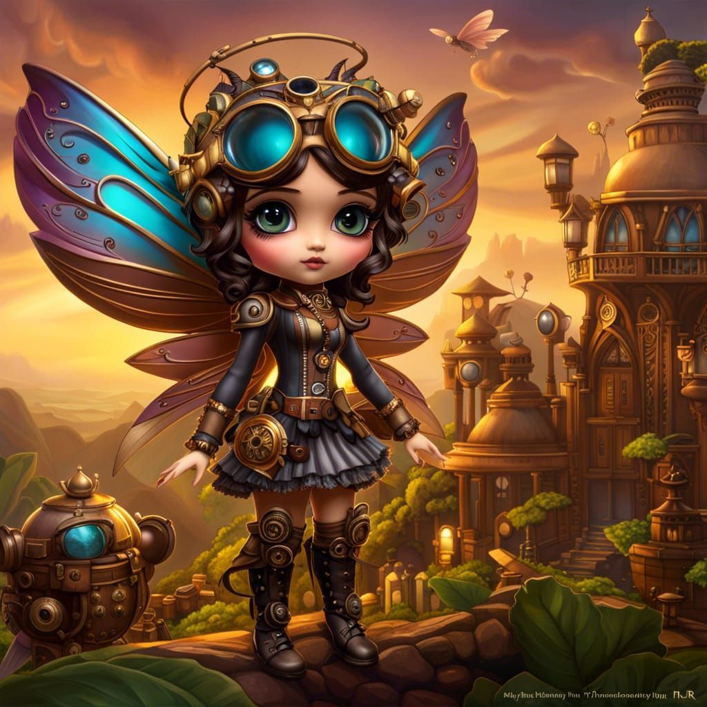 Steampunk Fairy with Mechanical Wings, Artstation Quality
