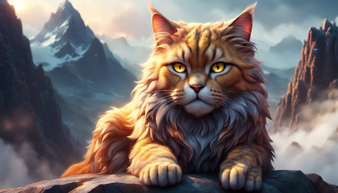 Giant Cat on Mountain: Whimsical Concept Art
