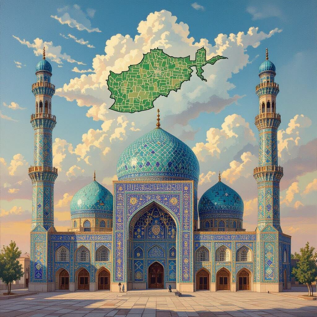 Blue Mosque, Afghanistan: Vibrant Tilework and Afghan Cloud