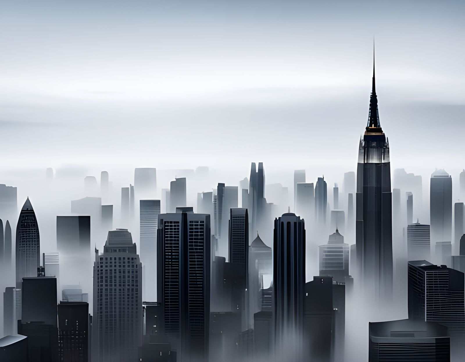 Moody Light Gray Cityscape in Fog