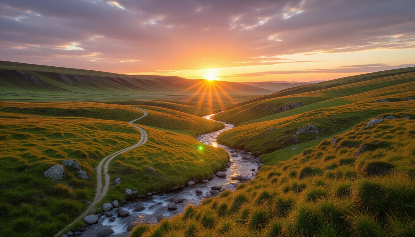 Sunset Over Wooden Valley Landscape Photograph