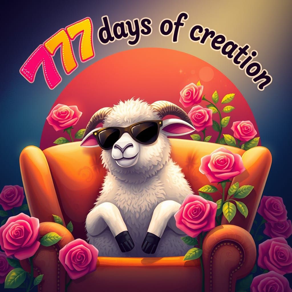 Vibrant Sheep Dreams of Rose Garden in Storybook Style