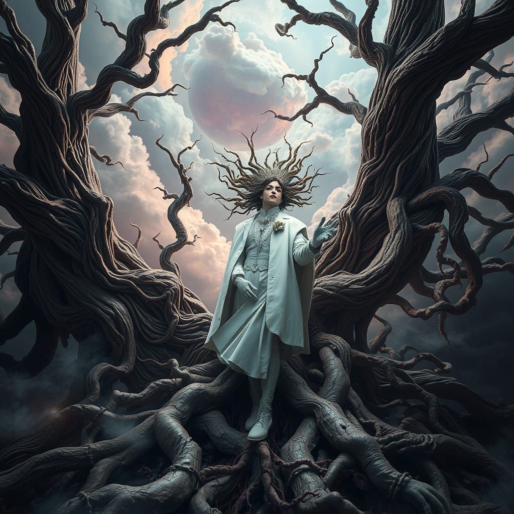 Surrealist Mastermind Surrounded by Twisted Tree Roots in St...