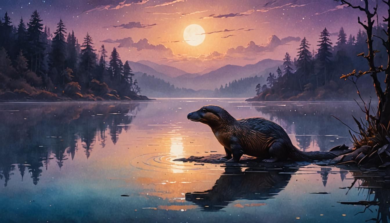 Mystical Platypus Portrait in Mixed Media Style