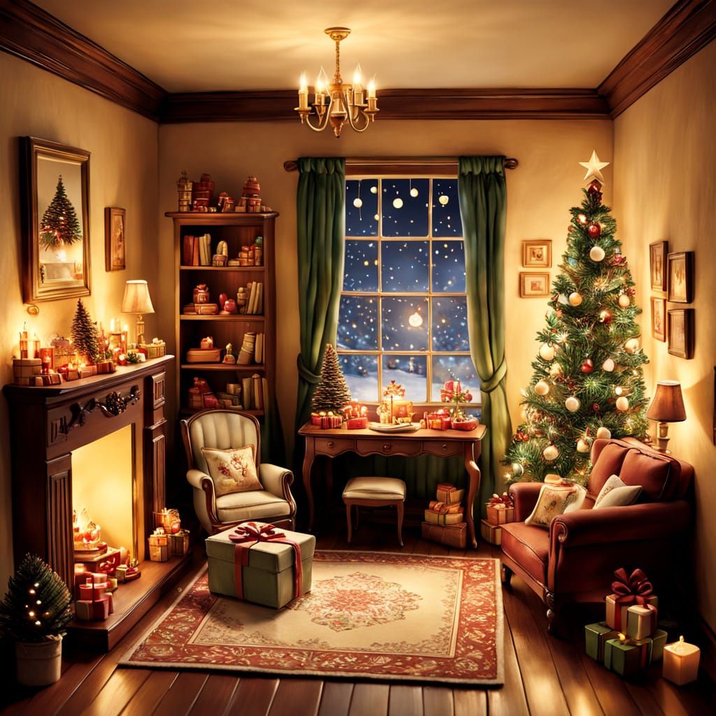 Cozy Miniature Dollhouse Room With Christmas Ambiance