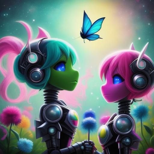 Cute Robot Fairies in Graffiti Doom Style