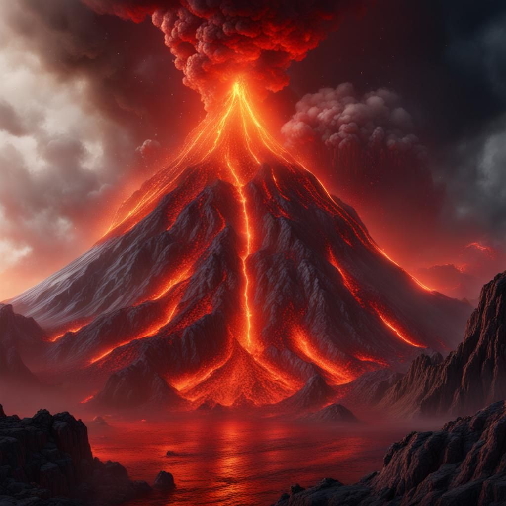 Volcano Eruption in Detailed Matte Painting Style