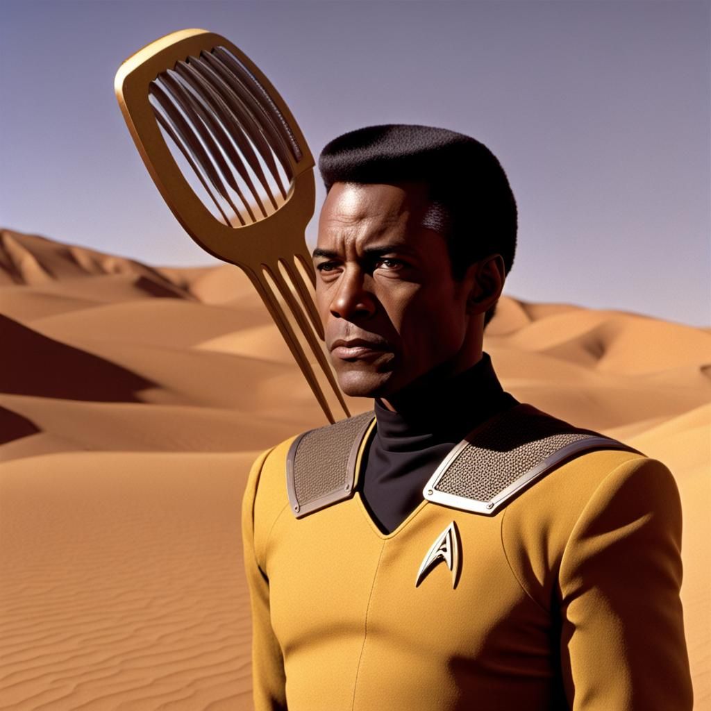Tuvok Combing Desert with Giant Comb