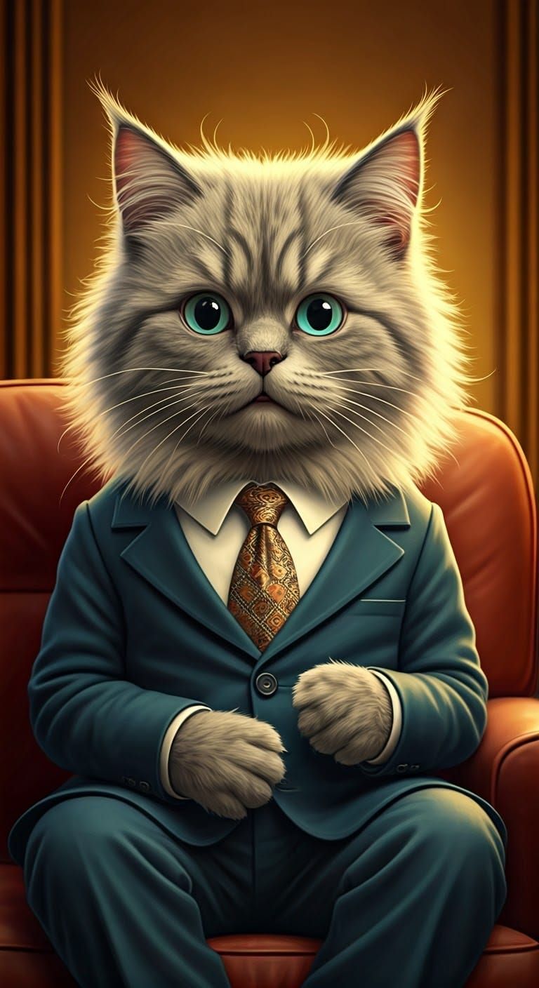 Sophisticated Feline Gentleman with Wild Mustache