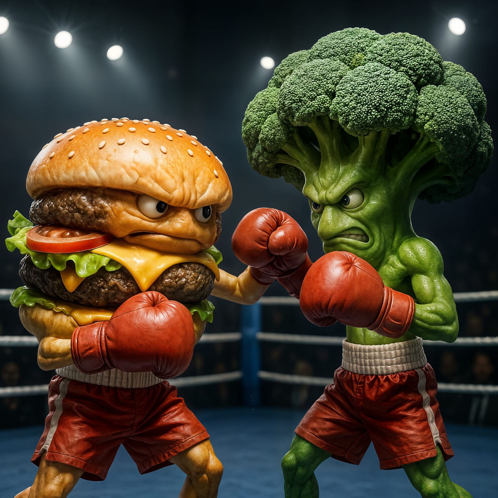 Hamburger vs Broccoli Boxing Match in CGI