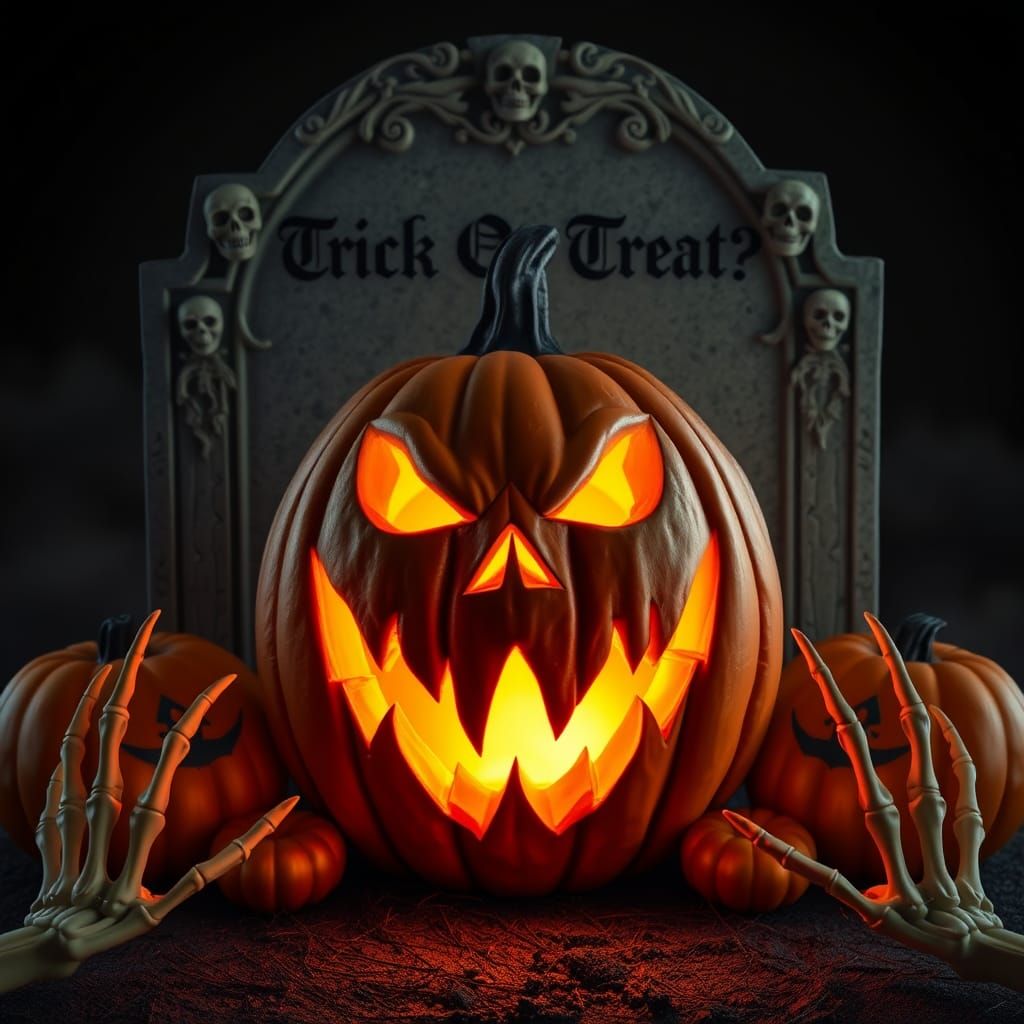 Sinister Jack-o-Lantern Aglow in Halloween Scene