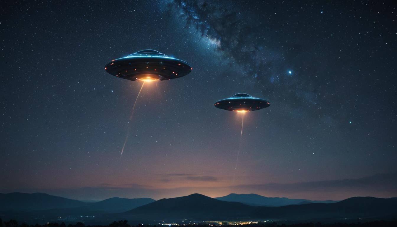 UFOs in Starry Night Sky: Sci-Fi Concept Art
