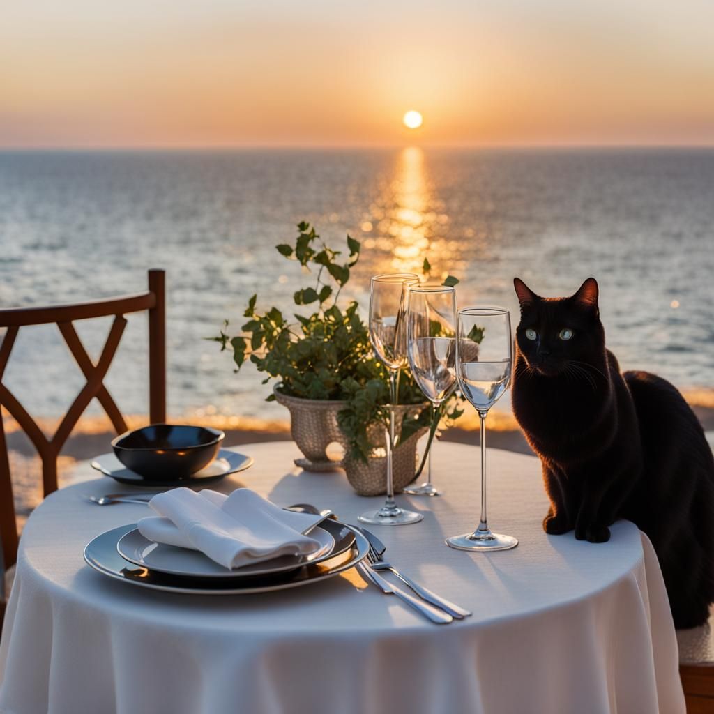 Romantic Seaside Dinner with Cat, Professional Photography
