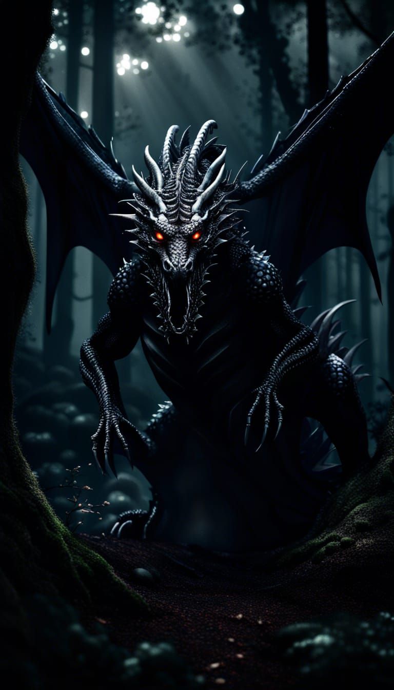Colossal Black Dragon in Dark Forest: Cell Shaded