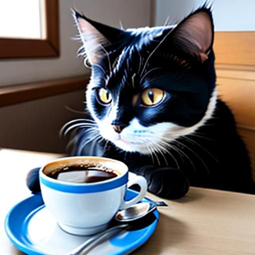 Cat drinking coffee