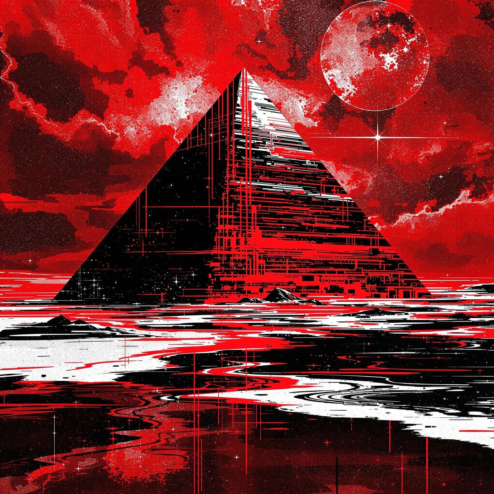 Pyramid in Desert Landscape with Glitch Effects