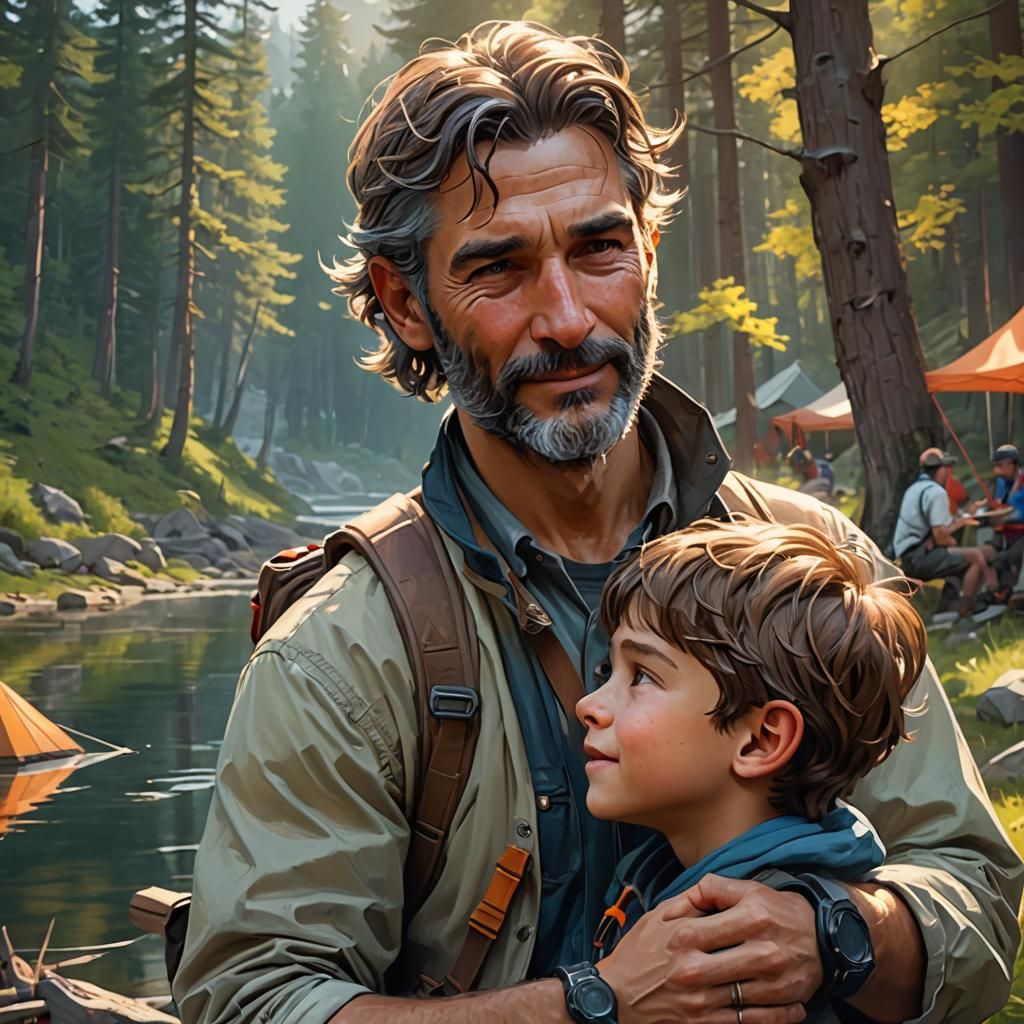 Heartfelt Father-Son Moment on Lakeside Camping Trip