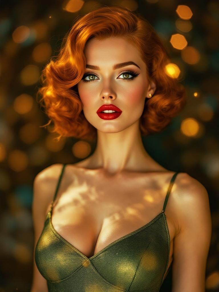 Redhead Pin-Up with Amber Honeycomb Overlay