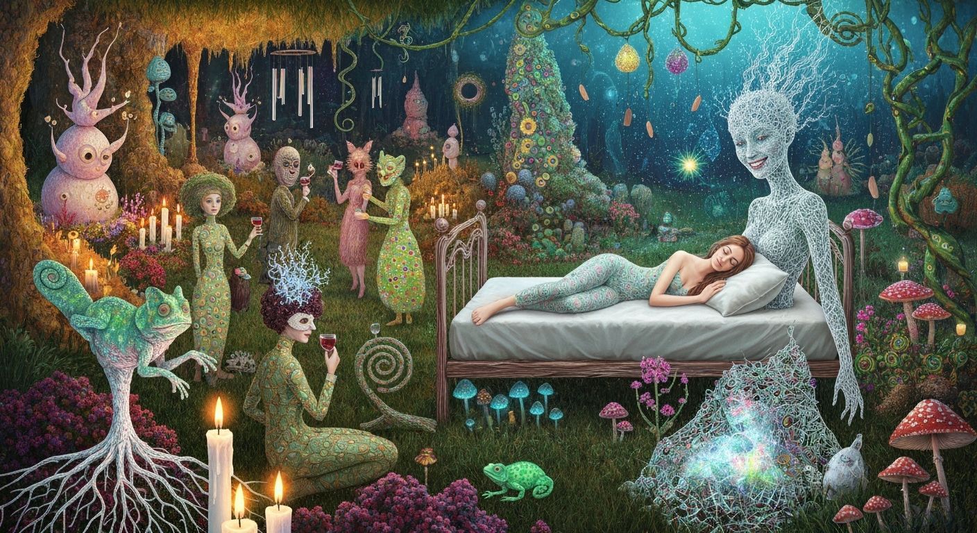 Surreal Undersea Garden Party with Whimsical Creatures