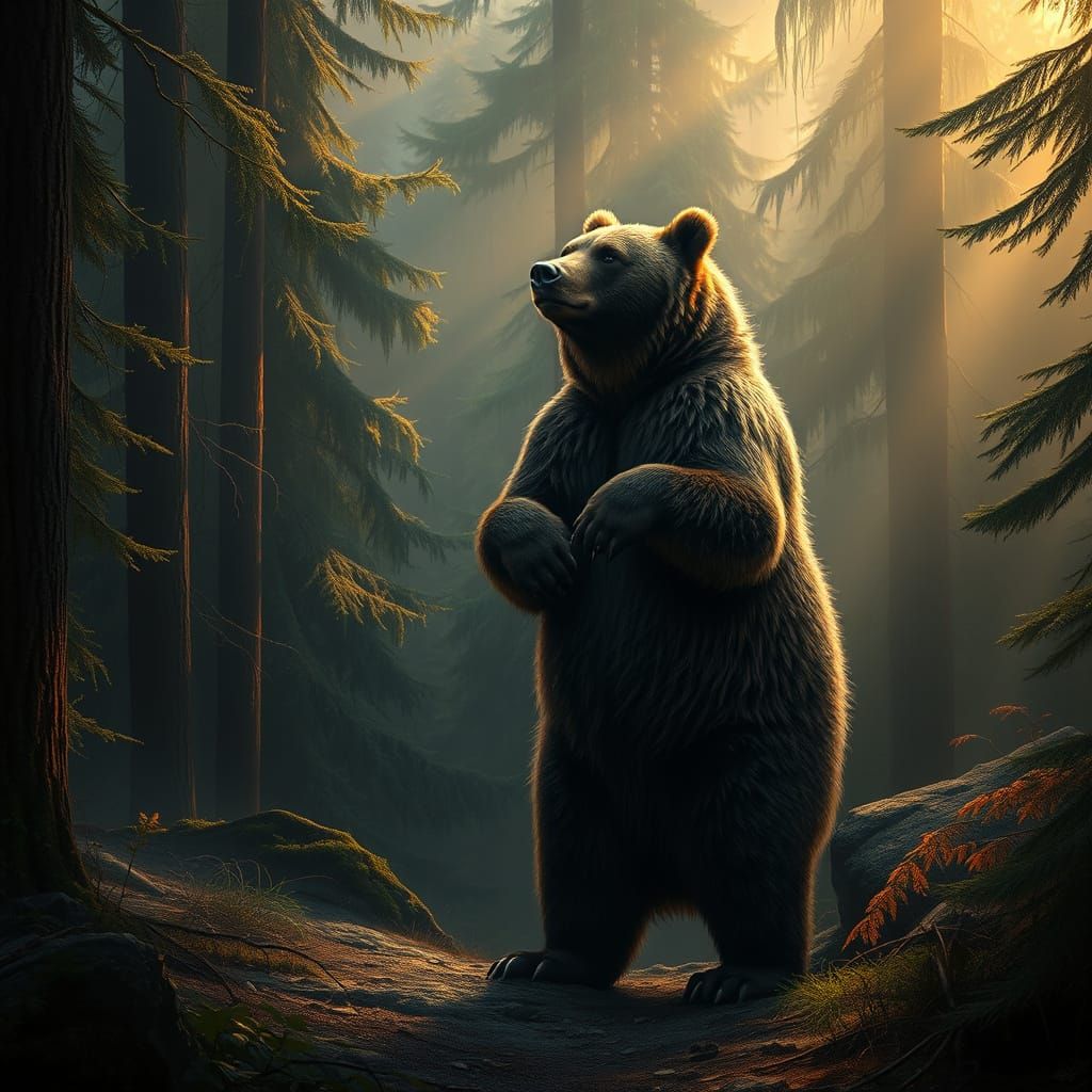 Majestic Kodiak Bear in Misty Rainforest