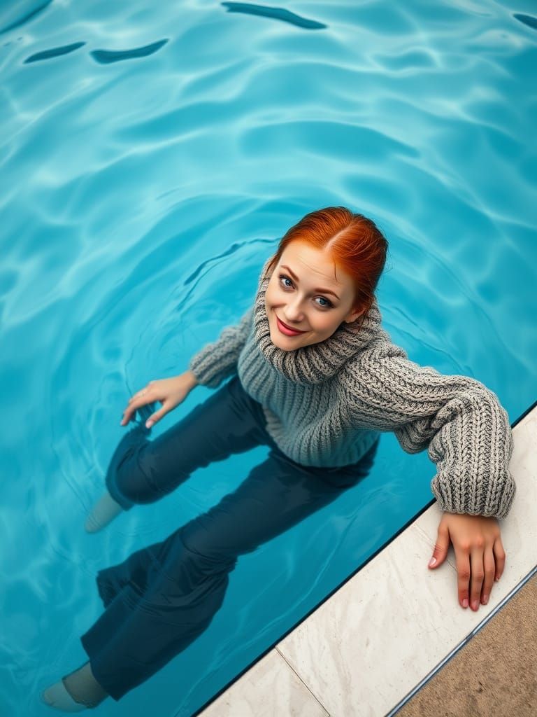 Scandinavian College Girl Smirks in Outdoor Pool