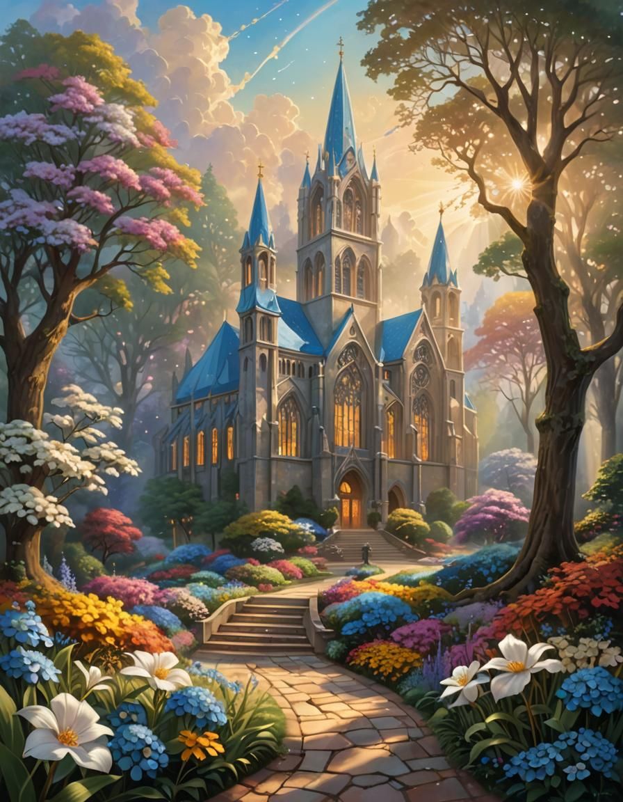 Cathedral with Flower in Ethereal Digital Painting