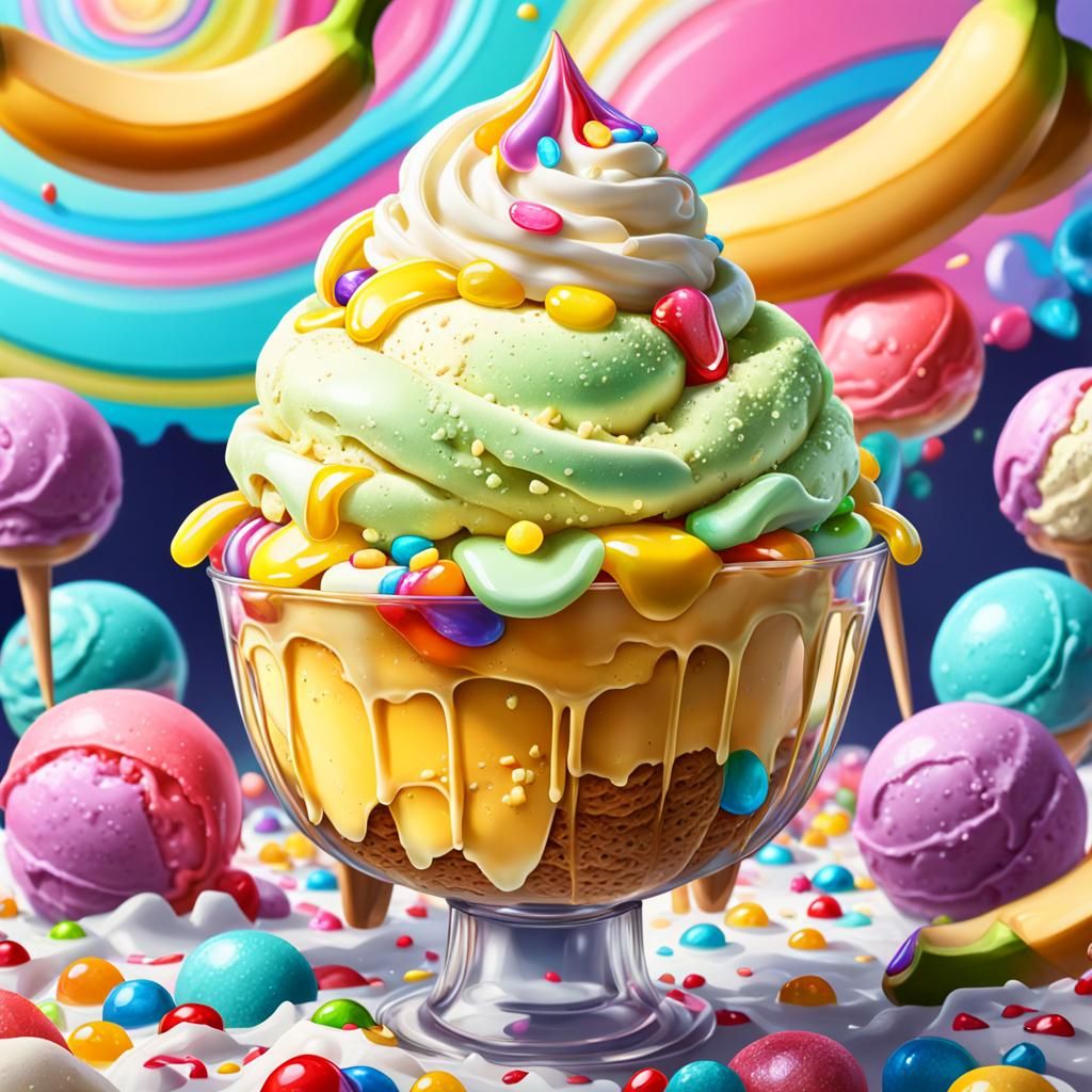 Banana Ice Cream in Candy Art Style