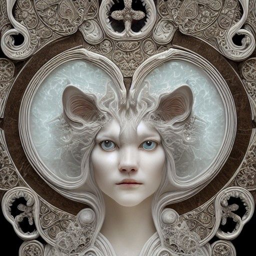 Opalescent Marble Cat Sculpture Portrait