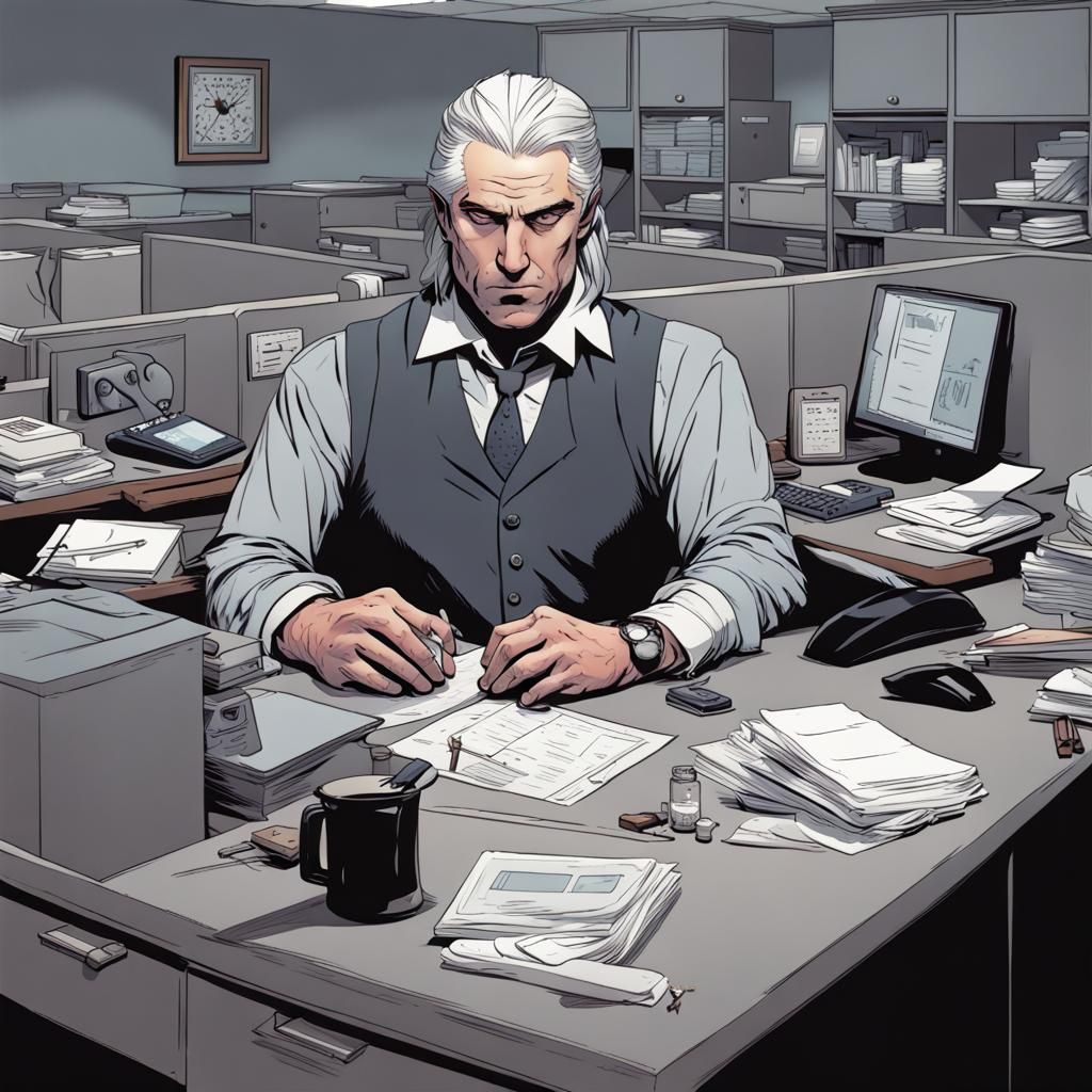 Geralt of Rivia as Office Worker, Comic Book Art